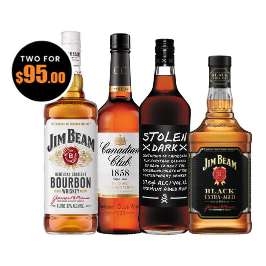 Jim Beam, Canadian Club, Stolen Dark 1Ltrs; Jim Beam Black 700ml 2 for $95.00