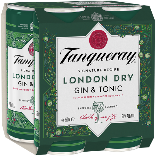 Tanqueray London Dry Gin & Tonic 5% 4x250ml Cans