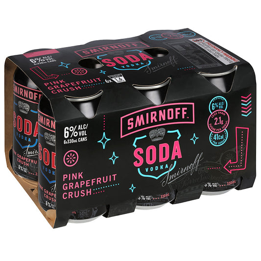 Smirnoff Soda Pink Grapefruit Crush 6% 6x330ml Cans